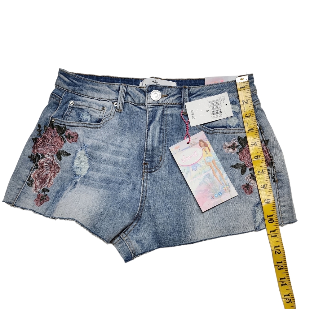 Almost Famous High Rise Destressed Shorts|Denim | Junior Women Size 9 - Picture 9 of 11